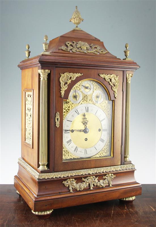 An Edwardian ormolu mounted mahogany chiming mantel clock, 27in.